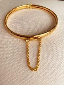 Authentic Estate Style 14K Yellow Gold Plated 7.5" Bangle Bracelet with Chain Link RARE