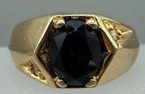 Authentic VINTAGE ESTATE 24K GOLD PLATED BLACK CRYSTAL MEN WOMEN RING SIZE 7