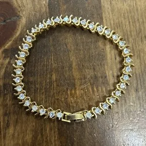 Authentic Vintage BMNY 24k Gold Plated Swarovski Crystal Estate Jewelry Bracelet 15.99 G