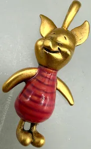 Authentic ESTATE DISNEY PIGLET GOLD PLATED PINK ENAMEL PENDANT CHARM