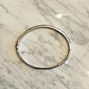 Authentic ESTATE .925 SILVER/WHITE GOLD PLATED STUDDED BANGLE-2 5/8" DIAMETER-12.1 GRAMS