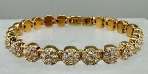 Authentic ESTATE GOLD PLATED CRYSTAL CLUSTER LINK TENNIS BRACELET