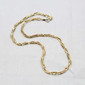 Authentic Vintage Braided Herringbone Chain Necklace 16" Gold Plated Estate Costume