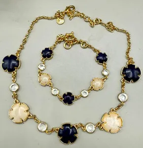 Authentic The Celestial Blossom: Lapis and White Jade Gold-Plated Talismanic Suite