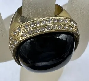 Authentic Celestial Midnight Dome Ring – Gold‑Plated Resin with Starlit Rhinestones