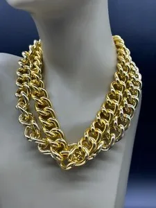 Authentic ESTATE GOLD PLATED DOUBLE STATEMENT LINK CHUNKY CHAIN NECKLACE 20" LONG