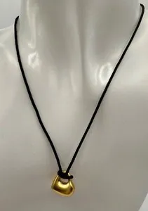 Authentic ESTATE GOLD PLATED SMALL OPEN HEART PENDANT BLACK SILK CORD NECKLACE 17"