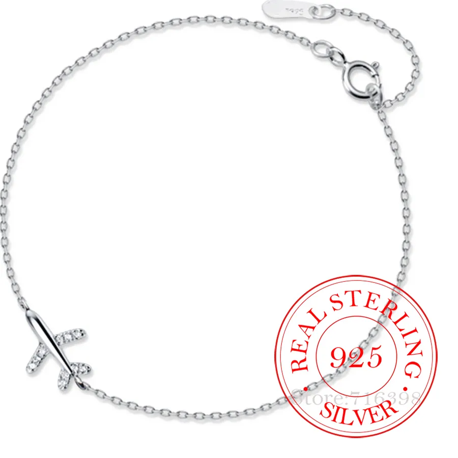 Authentic Real Money Korean 925 Sterling Silver Crystal Sweet Airplane Chain Bracelet For Women Girls Homme Wedding Party Jewelry
