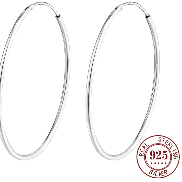 Authentic SOMILIA 925 Sterling Silver Platinum Big Hoop Earrings for Women Real Money Jewelry Female Womens Fine Earrings 10-90mm