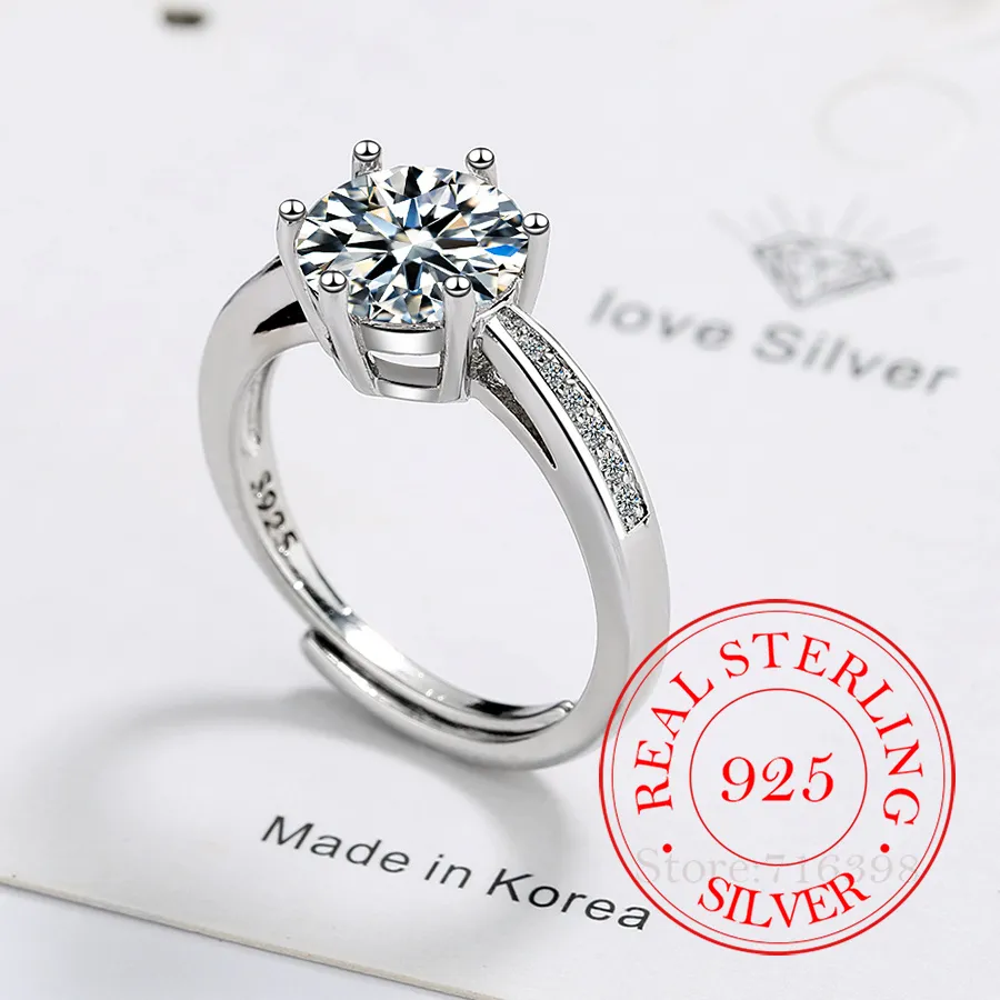 Authentic Real Money 925 Sterling Silver AAA+ Round Zircon Crystal Vintage Finger Rings For Women Money 925 Wedding Party Jewelry