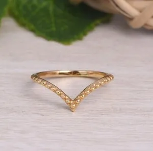 Authentic 18k Yellow Gold Plated Wishbone Ring, Chevron Ring For Daily Wear Jewelry