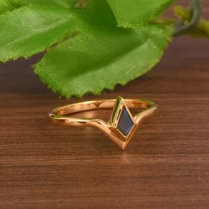 Authentic Minimalist Kite Cut Labradorite Wishbone Ring Gold Plated For Anniversary