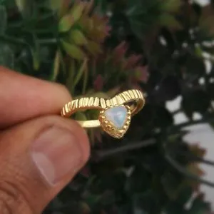 Authentic Delicate Chevron Opal Ring 18k Gold Plated Wishbone Thin Ring V Shape Ring