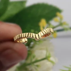 Authentic Yellow Gold Plated Wishbone Stackable Ring Valentine Chevron Ring For Her