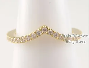 Authentic SPARKLING WISHBONE Genuine PANDORA Yellow GOLD Plated SHINE Ring 166316CZ 5-50