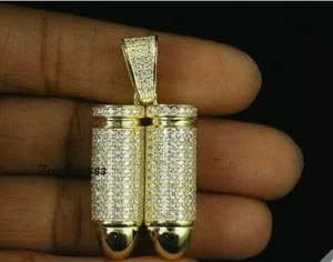 Authentic Twin Starburst Bullet Pendant – 1ct Simulated Diamond, Gold‑Plated Silver