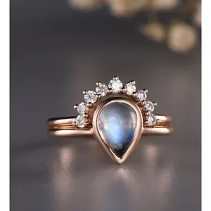 Authentic Celestial Twin: The Moonstone & Moissanite Luminary Ring Set