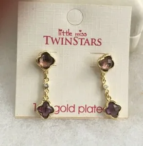 Authentic Celestial Twins: 14K Gold Plated Purple Crystal Drop Dangle Earrings