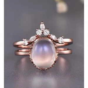Authentic Celestial Duality: The Moonstone and Moissanite Twin Flame Ring Set