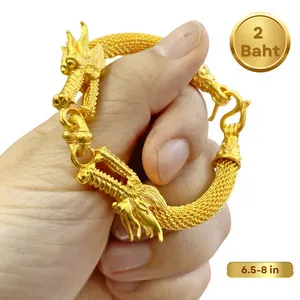 Authentic Bracelet 24K Thai Gold Plated Twin Dragon Luck 2 Baht Sea-Fong Braided Jewelry
