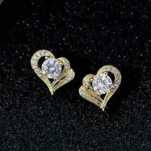 Authentic BRAND GOLD PLATED Wish Zircon Simple Graceful geometric twin hearts STUDS