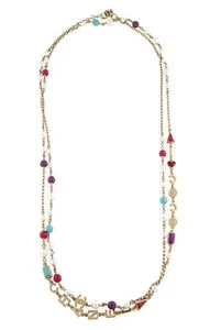 Authentic CHANEL Necklace Turquoise Red Gold plated Pearl Quilting 2017 Spring CC