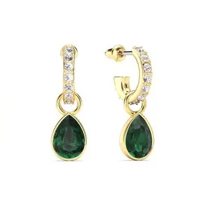 Authentic Petite Teardrop Emerald Crystals Drop Earrings Gold Plated