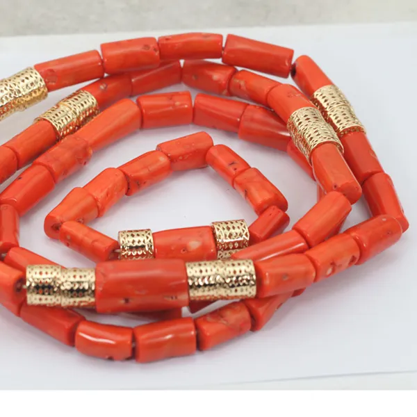 Authentic 2017 Nigerian African Wedding Groom Beads Natural Coral Beads Set Necklace Jewelry Set 54"inches For Men Free ShippingABL984