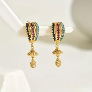 Authentic Bohemian Gold Plated Colorful Earrings, Elegant and Stylish