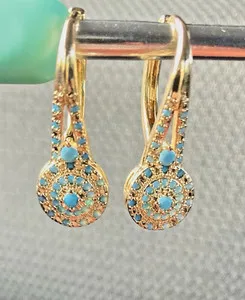 Authentic Gold-Plated Bohemian Style Retro Inlaid Green Color Stone Earrings