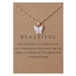 Authentic Crystal Butterfly Pendant Necklace With Card Bohemian 18K Gold Plated Chain I...