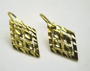 Authentic A-001 Retro bohemian style Rhombus shape gold Plated jewelry earrings