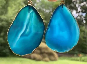 Authentic Celestial Azure Agate Bohemian Dangle Talismans - 18k Gold Plated Spirit Anchor Earrings