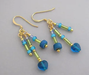 Authentic Heart Earrings: Aqua Blue Charm Dangle Bohemian Birthday Gold Plated Guardians of Love