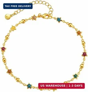 Authentic 18K Gold Plated Anklet, Adjustable Bohemian Square Coloured Zirconia Anklet, Bea