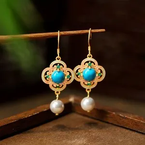 Authentic Bohemian Turquoise Gemstone Chic Drop Earrings – Dainty Jewelry Gold Plated Hook