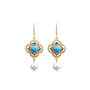 Authentic Bohemian Turquoise Gemstone Drop Chic Earrings – Dainty Jewelry Gold Plated Hook