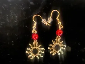 Authentic Gold Plated Hook Dangle Sun Earrings Jewelry Bohemian Hippie Boho