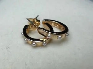 Authentic Gold Small Hoop Earrings Bohemian Gold Plated With Pearl Beads NWOT ￼