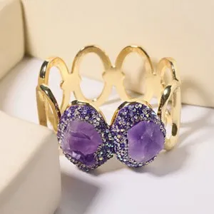 Authentic Radiant Horizon: The Bohemian Gold-Plated Stone Charm Wide Band