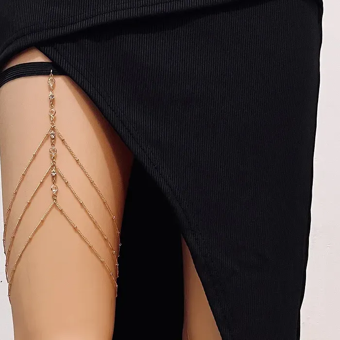 Authentic Summer Bohemian Thigh Chain Simple Sexy Body Chains for Women Double-layer Metal Leg Chain Festival Jewelry Accesorios