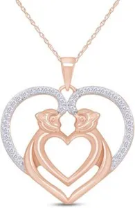 Authentic CZ Love Heart Monkey Animal Pendant in 14K Rose Gold Plated Sterling Silver