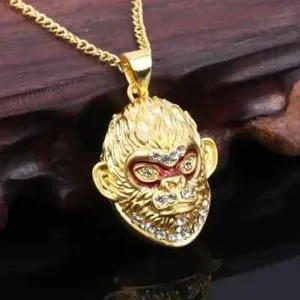Authentic Gold Plated Monkey King Pendant & 20" Cuban Chain Bling Necklace