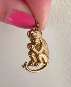 Authentic 14K Yellow Gold Plated 925 Sterling Silver Monkey Women's Pendant 18" Free Chain