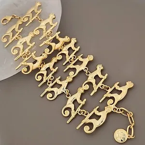 Authentic Sinu Monkey Bracelet Wide Linked Gold Plated Chain Columbia 7"