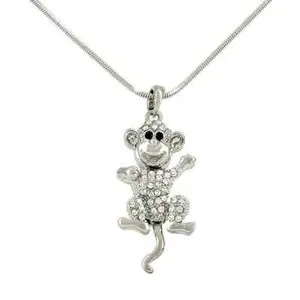 Authentic CRYSTAL MONKEY PENDANT NECKLACE WHITE GOLD PLATED W/ 17" CHAIN
