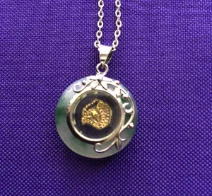 Authentic 18K Gold Plated Chinese Zodiac Monkey Spinning Green Jade Pendant w/16" Necklace