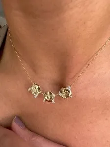 Authentic 3 Wise Monkey Pendant 14K Yellow Gold Plated 1 10 Round Cut Natural Moissanite
