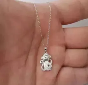 Authentic Charm Monkey Pendant Simulated Diamond 2.00Ct Round Cut 14K White Gold Plated