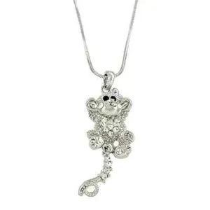 Authentic CRYSTAL MONKEY PENDANT NECKLACE WHITE GOLD PLATED W/ 17" CHAIN